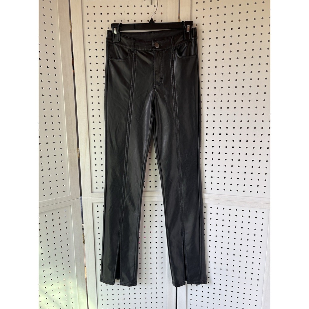 Calzedonia Women's Faux‎ Leather Black Fleece Lined Front Leg Split Pants Small?